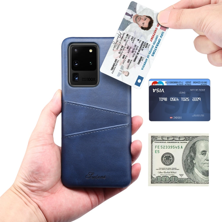 For Samsung Galaxy S20 Ultra Calf Texture Back Protective Phone Case with Card Slots