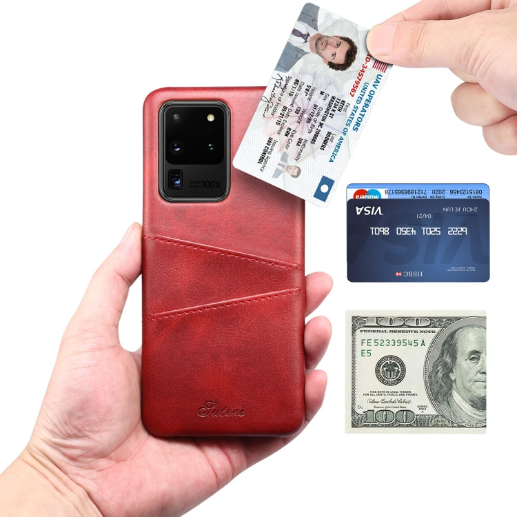 For Samsung Galaxy S20 Ultra Calf Texture Back Protective Phone Case with Card Slots