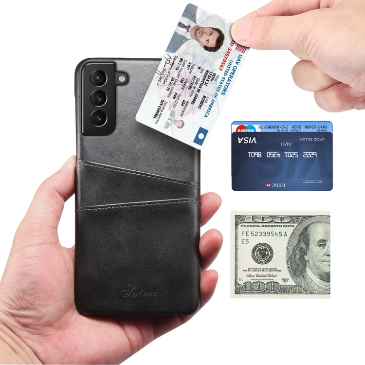For Samsung Galaxy S21 Calf Texture Back Protective Phone Case with Card Slots