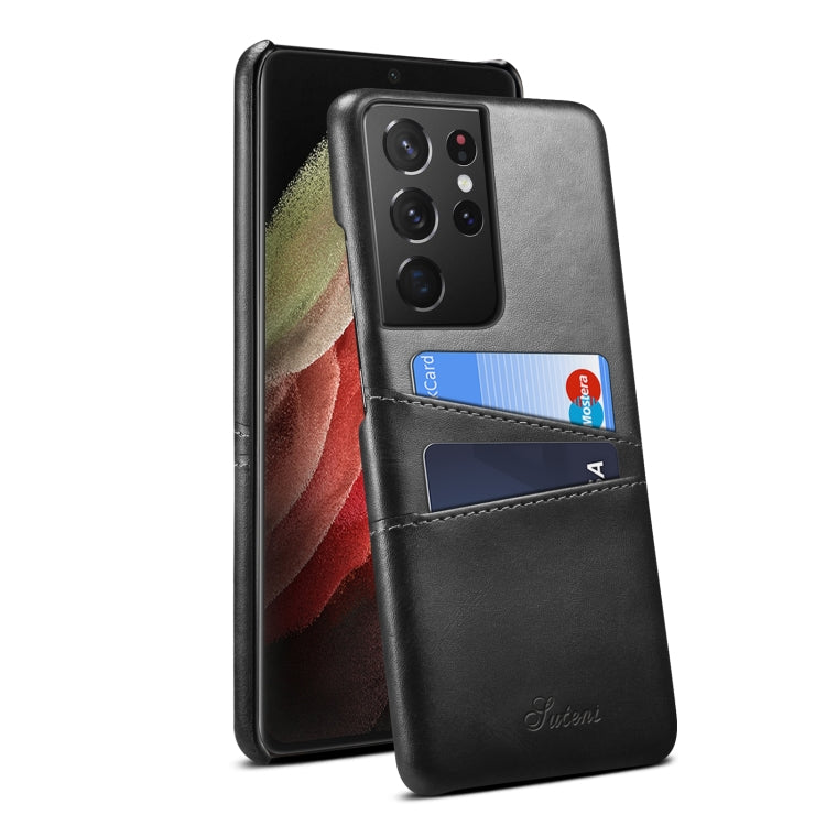 For Samsung Galaxy S21 Ultra Calf Texture Back Protective Phone Case with Card Slots