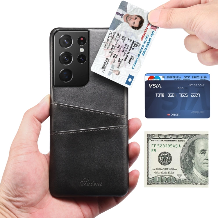 For Samsung Galaxy S21 Ultra Calf Texture Back Protective Phone Case with Card Slots