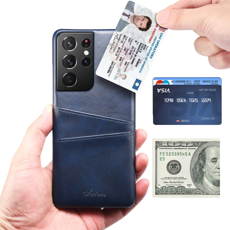 For Samsung Galaxy S21 Ultra Calf Texture Back Protective Phone Case with Card Slots