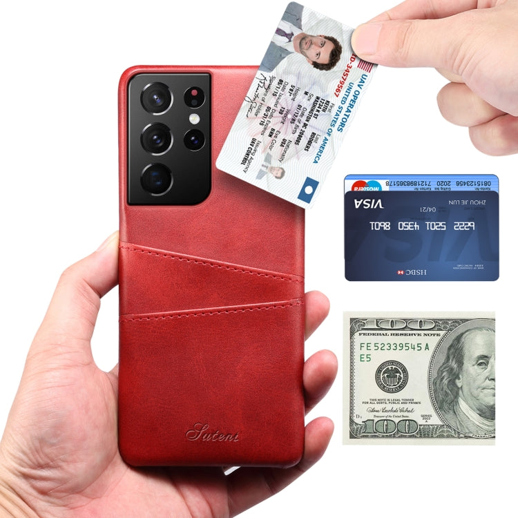 For Samsung Galaxy S21 Ultra Calf Texture Back Protective Phone Case with Card Slots