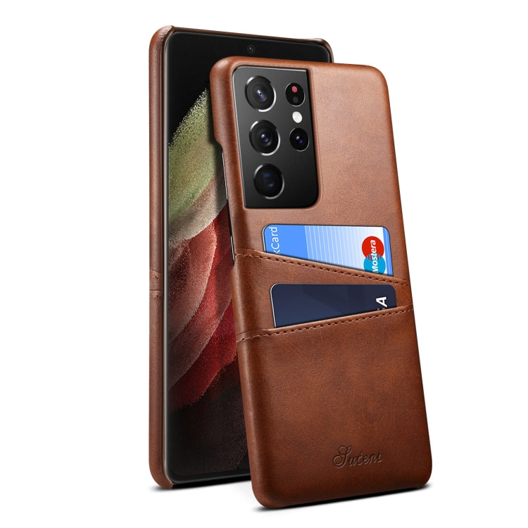 For Samsung Galaxy S21 Ultra Calf Texture Back Protective Phone Case with Card Slots