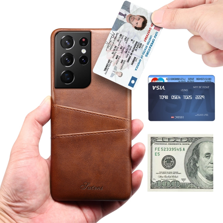 For Samsung Galaxy S21 Ultra Calf Texture Back Protective Phone Case with Card Slots