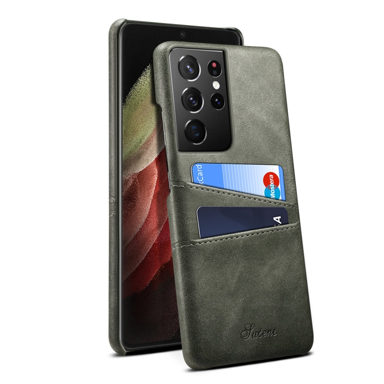 For Samsung Galaxy S21 Ultra Calf Texture Back Protective Phone Case with Card Slots