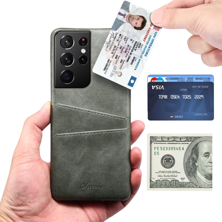 For Samsung Galaxy S21 Ultra Calf Texture Back Protective Phone Case with Card Slots