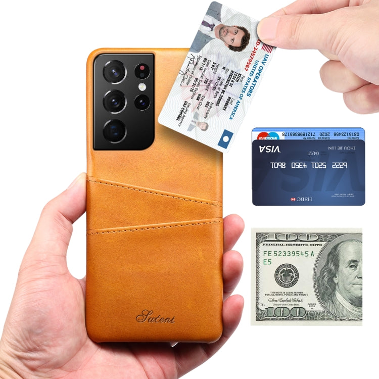 For Samsung Galaxy S21 Ultra Calf Texture Back Protective Phone Case with Card Slots