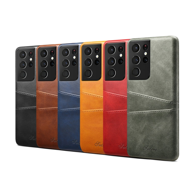 For Samsung Galaxy S21 Ultra Calf Texture Back Protective Phone Case with Card Slots