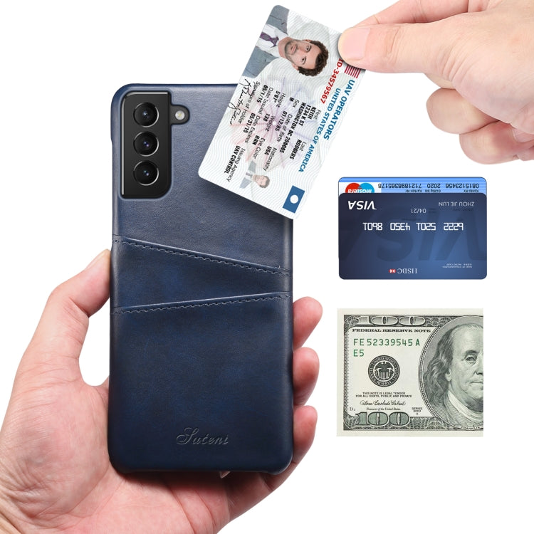 For Samsung Galaxy S21+ Calf Texture Back Protective Phone Case with Card Slots