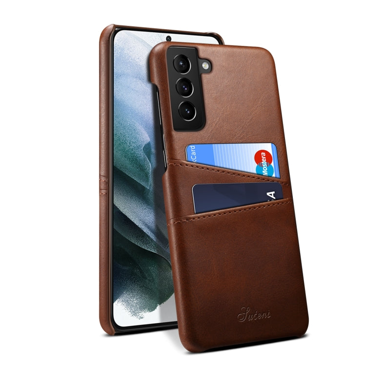 For Samsung Galaxy S21+ Calf Texture Back Protective Phone Case with Card Slots