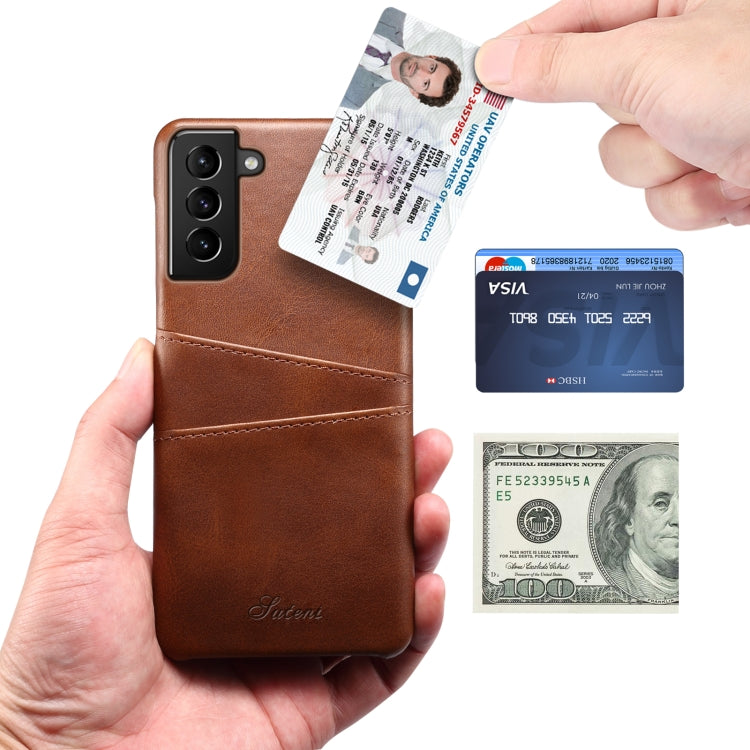 For Samsung Galaxy S21+ Calf Texture Back Protective Phone Case with Card Slots