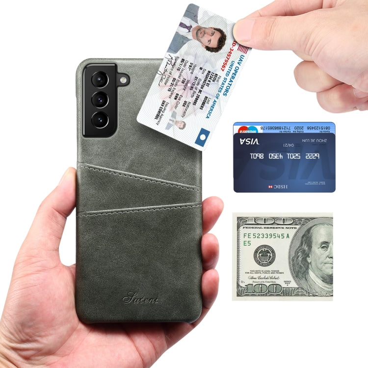 For Samsung Galaxy S21+ Calf Texture Back Protective Phone Case with Card Slots