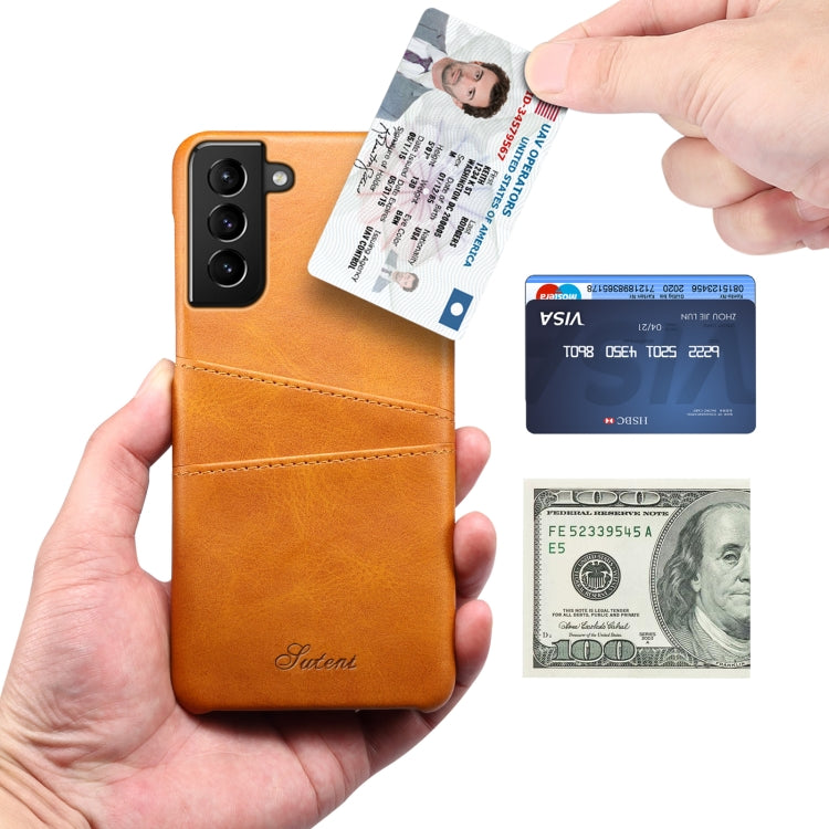 For Samsung Galaxy S21+ Calf Texture Back Protective Phone Case with Card Slots
