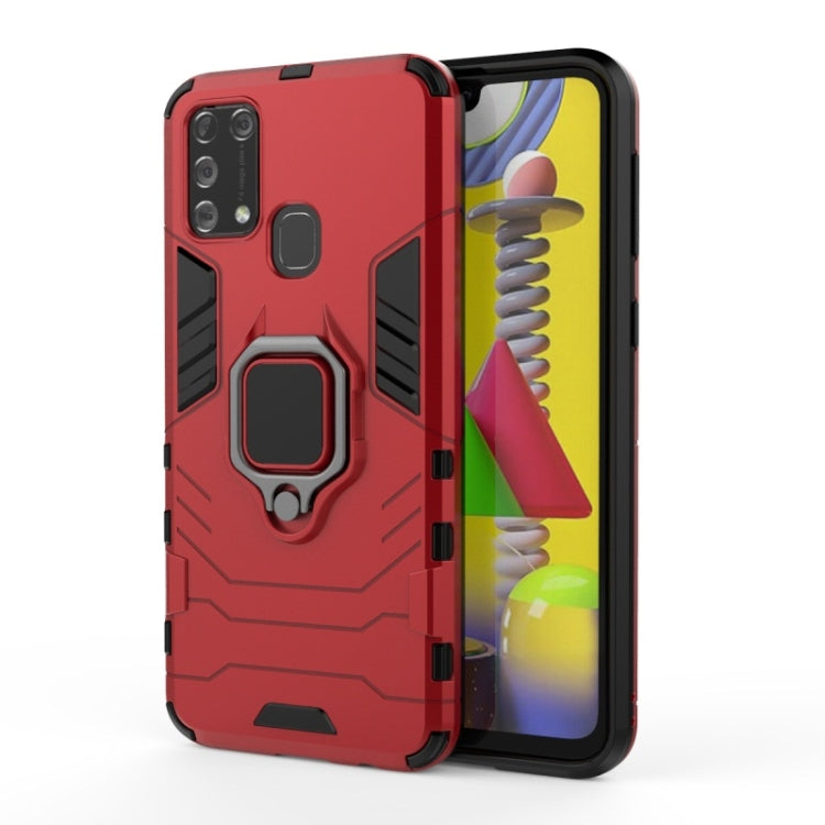 For Galaxy M31 PC + TPU Shockproof Protective Case with Magnetic Ring Holder(Red)