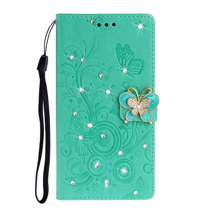 For Nokia 3.2 Diamond Encrusted Butterflies Love Flowers Pattern Horizontal Flip Leather Case with Holder & Card Slots & Wallet & Lanyard
