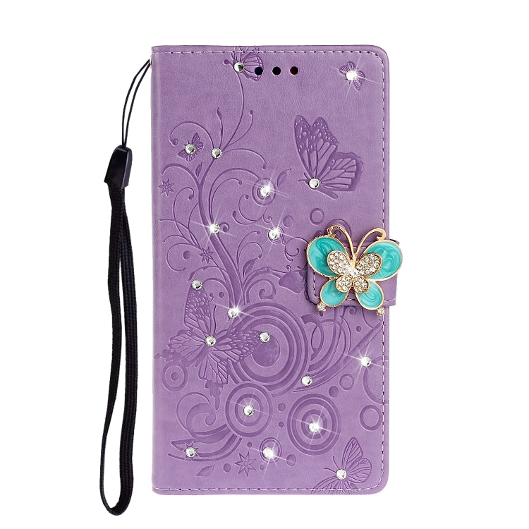 For Nokia 7.2 Diamond Encrusted Butterflies Love Flowers Pattern Horizontal Flip Leather Case with Holder & Card Slots & Wallet & Lanyard