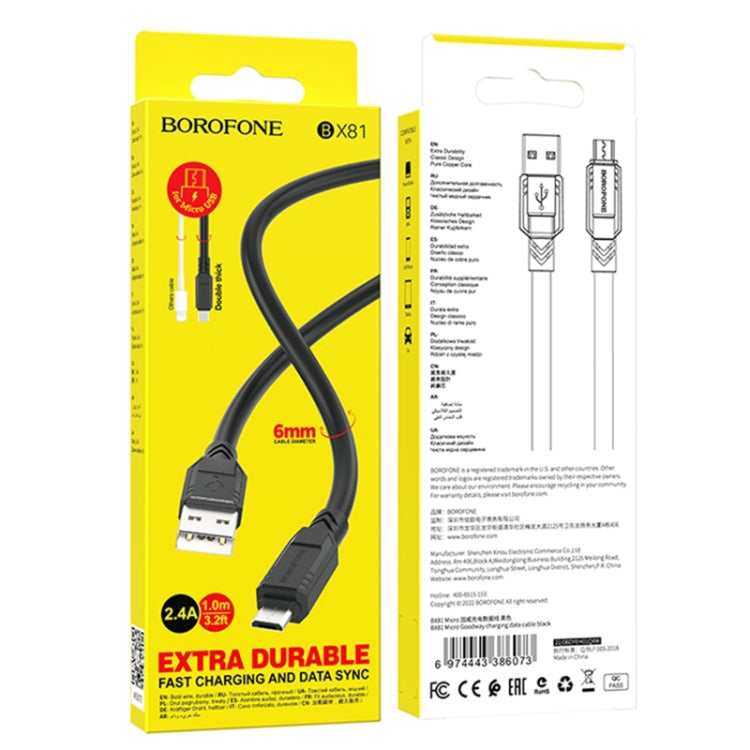 Borofone BX81 2.4A USB to Micro USB Goodway Charging Data Cable, Length:1m