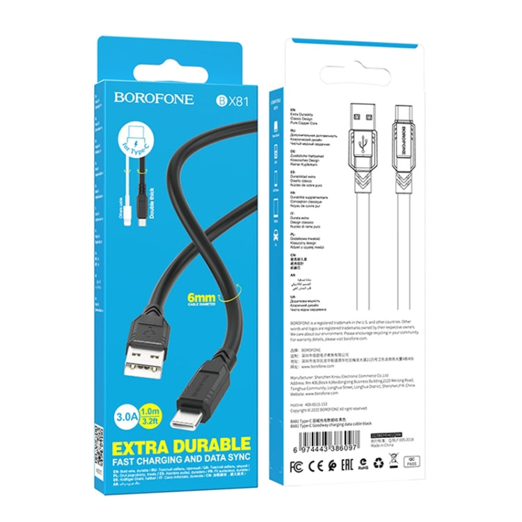 Borofone BX81 USB to Type-C Goodway Charging Data Cable, Length:1m