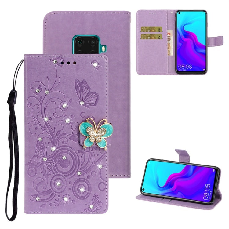 For Huawei Mate 30 Lite Diamond Encrusted Butterflies Love Flowers Pattern Horizontal Flip Leather Case with Holder & Card Slots & Wallet & Lanyard