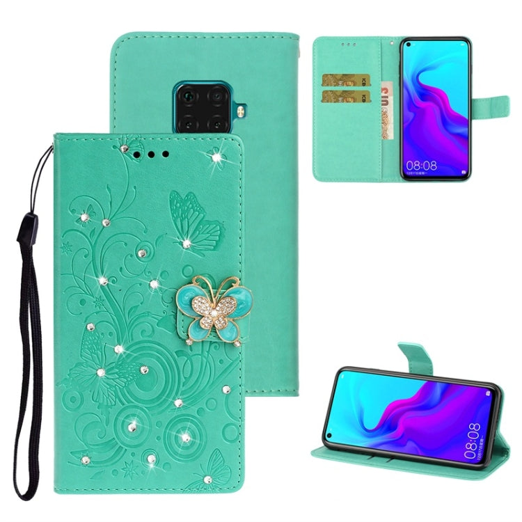 For Huawei Mate 30 Lite Diamond Encrusted Butterflies Love Flowers Pattern Horizontal Flip Leather Case with Holder & Card Slots & Wallet & Lanyard