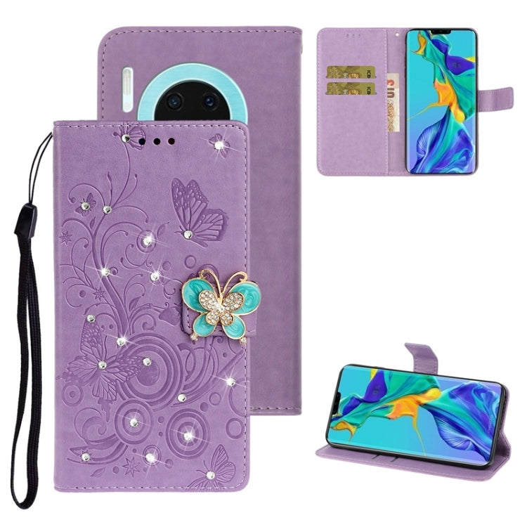 For Huawei Mate 30 Diamond Encrusted Butterflies Love Flowers Pattern Horizontal Flip Leather Case with Holder & Card Slots & Wallet & Lanyard