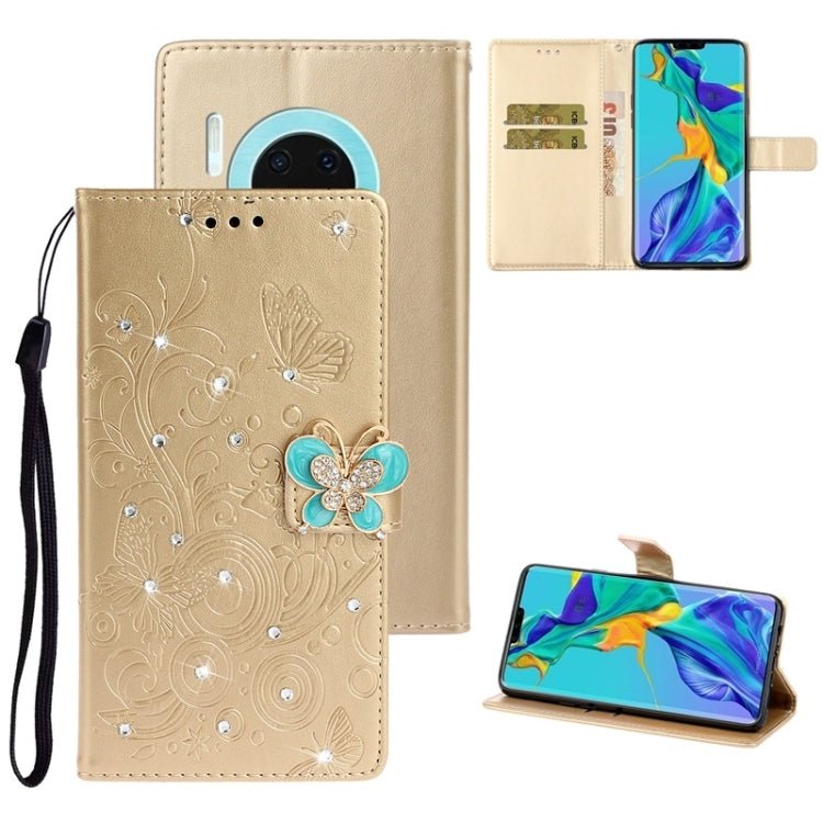 For Huawei Mate 30 Diamond Encrusted Butterflies Love Flowers Pattern Horizontal Flip Leather Case with Holder & Card Slots & Wallet & Lanyard