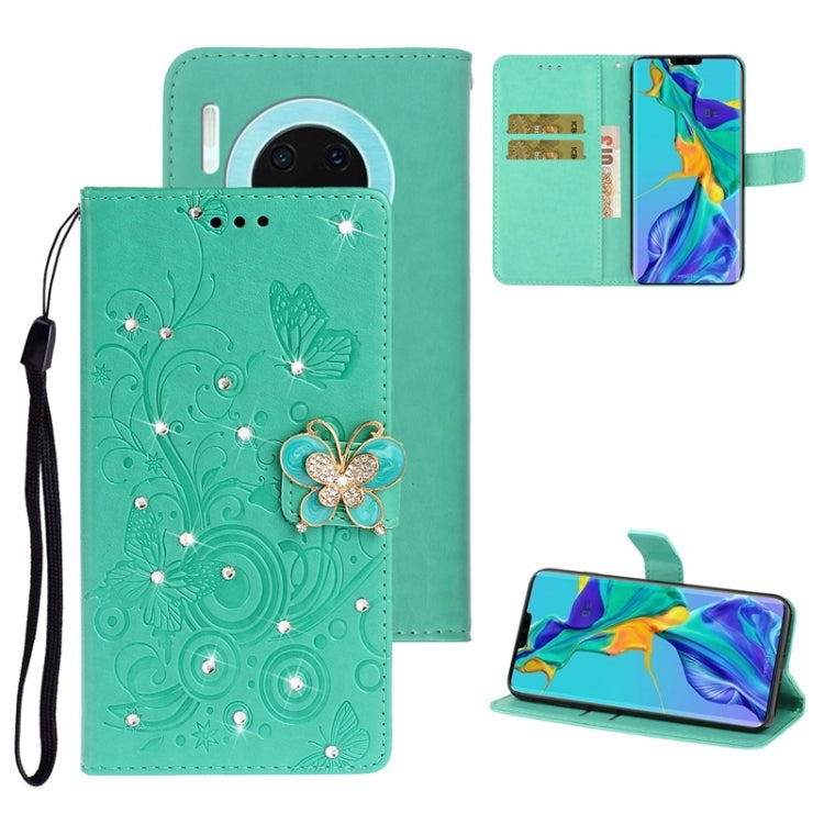 For Huawei Mate 30 Diamond Encrusted Butterflies Love Flowers Pattern Horizontal Flip Leather Case with Holder & Card Slots & Wallet & Lanyard