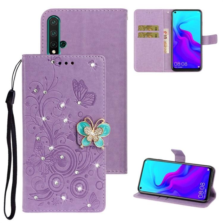 For Huawei Nova 5 Diamond Encrusted Butterflies Love Flowers Pattern Horizontal Flip Leather Case with Holder & Card Slots & Wallet & Lanyard