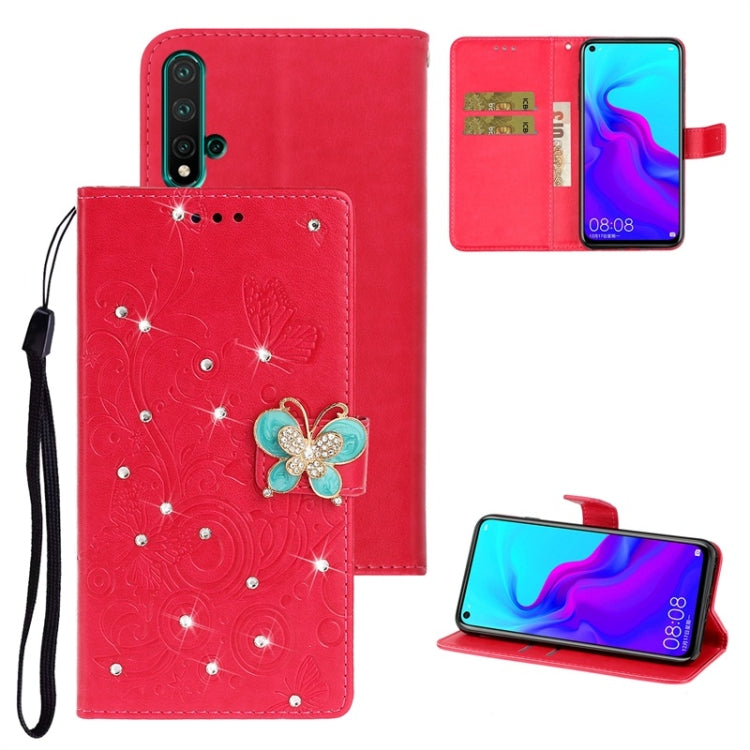 For Huawei Nova 5 Diamond Encrusted Butterflies Love Flowers Pattern Horizontal Flip Leather Case with Holder & Card Slots & Wallet & Lanyard