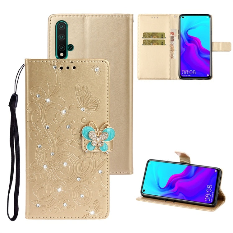 For Huawei Nova 5 Diamond Encrusted Butterflies Love Flowers Pattern Horizontal Flip Leather Case with Holder & Card Slots & Wallet & Lanyard