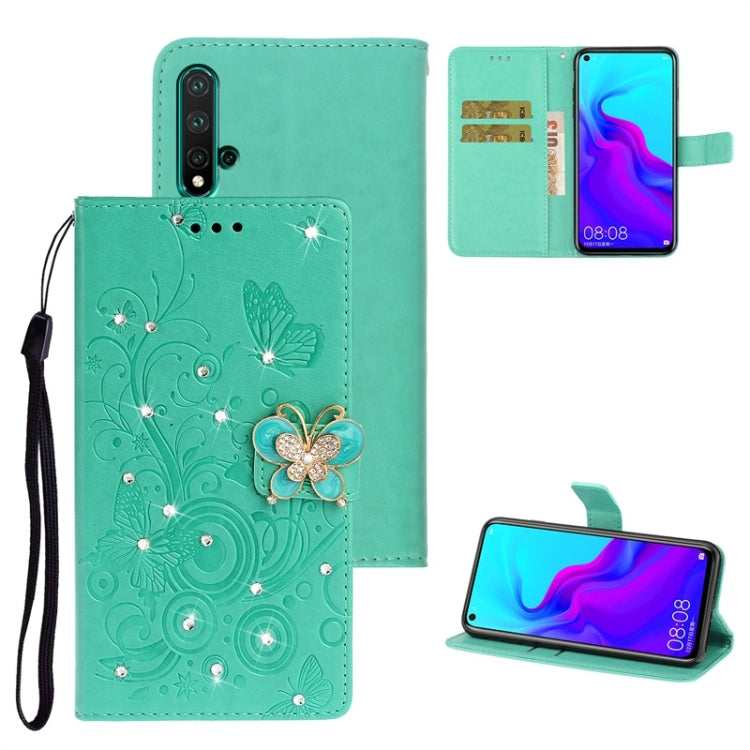For Huawei Nova 5 Diamond Encrusted Butterflies Love Flowers Pattern Horizontal Flip Leather Case with Holder & Card Slots & Wallet & Lanyard