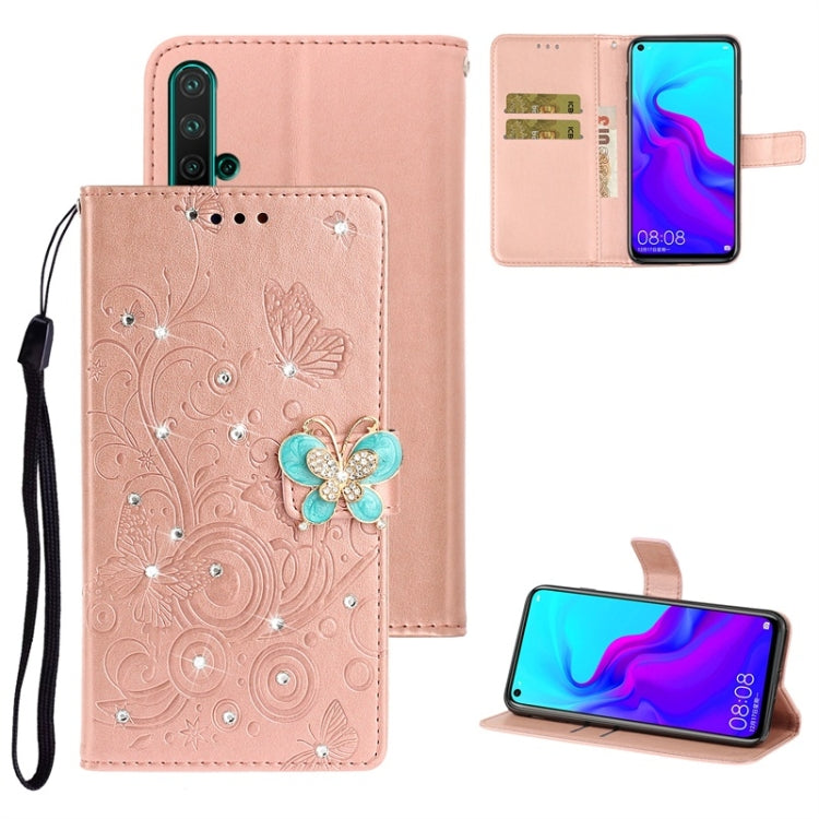 For Huawei Nova 5 Diamond Encrusted Butterflies Love Flowers Pattern Horizontal Flip Leather Case with Holder & Card Slots & Wallet & Lanyard