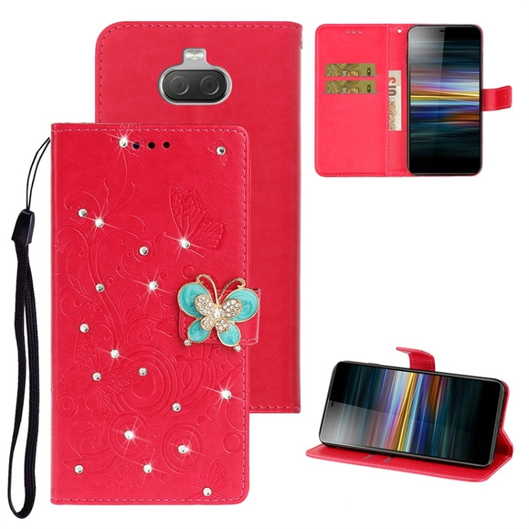 For Sony Xperia X20 Diamond Encrusted Butterflies Love Flowers Pattern Horizontal Flip Leather Case with Holder & Card Slots & Wallet & Lanyard