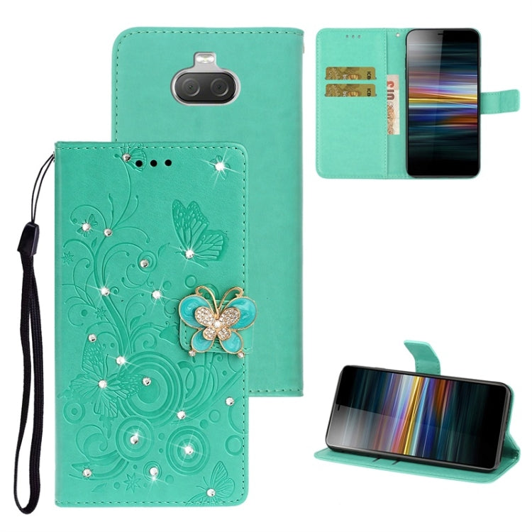 For Sony Xperia X20 Diamond Encrusted Butterflies Love Flowers Pattern Horizontal Flip Leather Case with Holder & Card Slots & Wallet & Lanyard