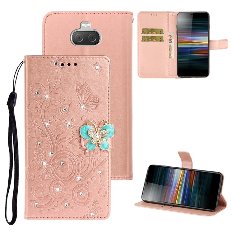 For Sony Xperia X20 Diamond Encrusted Butterflies Love Flowers Pattern Horizontal Flip Leather Case with Holder & Card Slots & Wallet & Lanyard