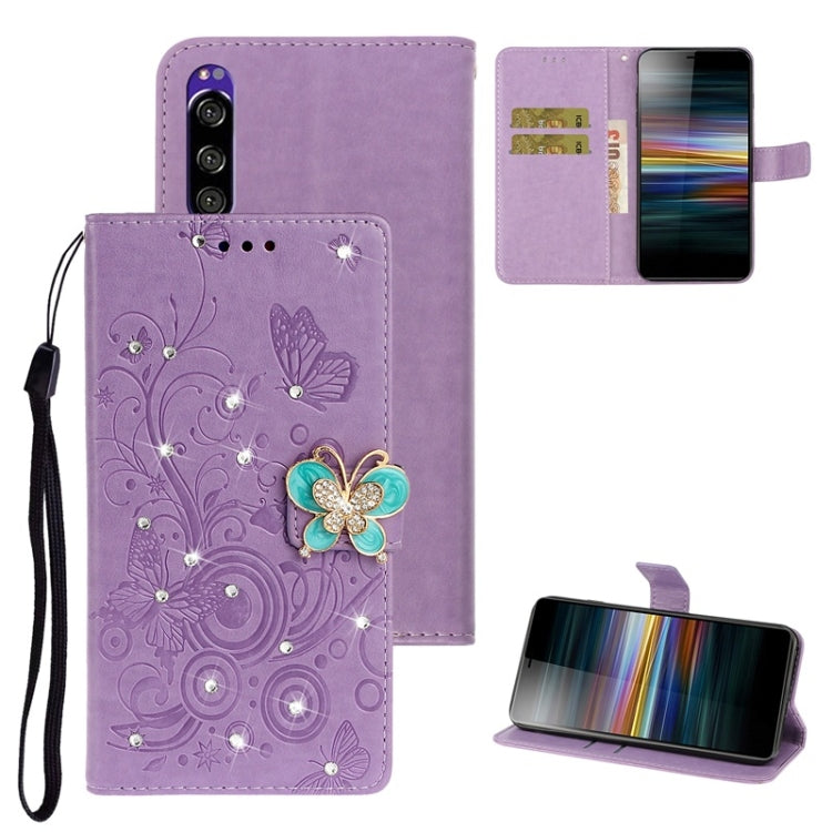 For Sony Xperia XZ5 Diamond Encrusted Butterflies Love Flowers Pattern Horizontal Flip Leather Case with Holder & Card Slots & Wallet & Lanyard