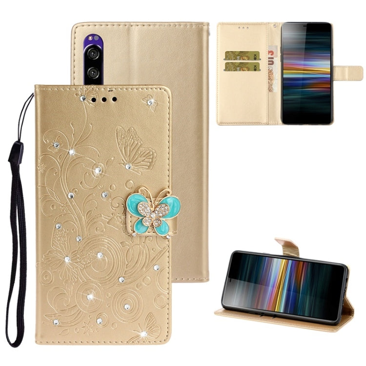 For Sony Xperia XZ5 Diamond Encrusted Butterflies Love Flowers Pattern Horizontal Flip Leather Case with Holder & Card Slots & Wallet & Lanyard