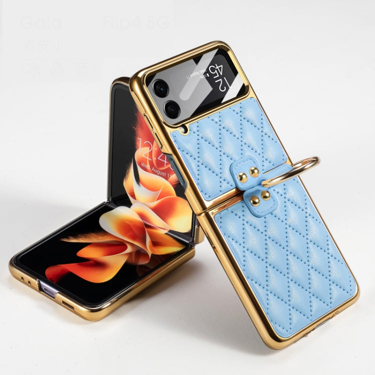 For Samsung Galaxy Z Flip4 GKK Integrated Plating + Leather Phone Case with Ring
