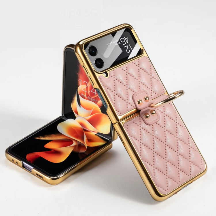 For Samsung Galaxy Z Flip4 GKK Integrated Plating + Leather Phone Case with Ring