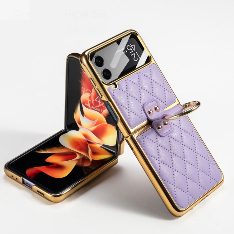 For Samsung Galaxy Z Flip4 GKK Integrated Plating + Leather Phone Case with Ring