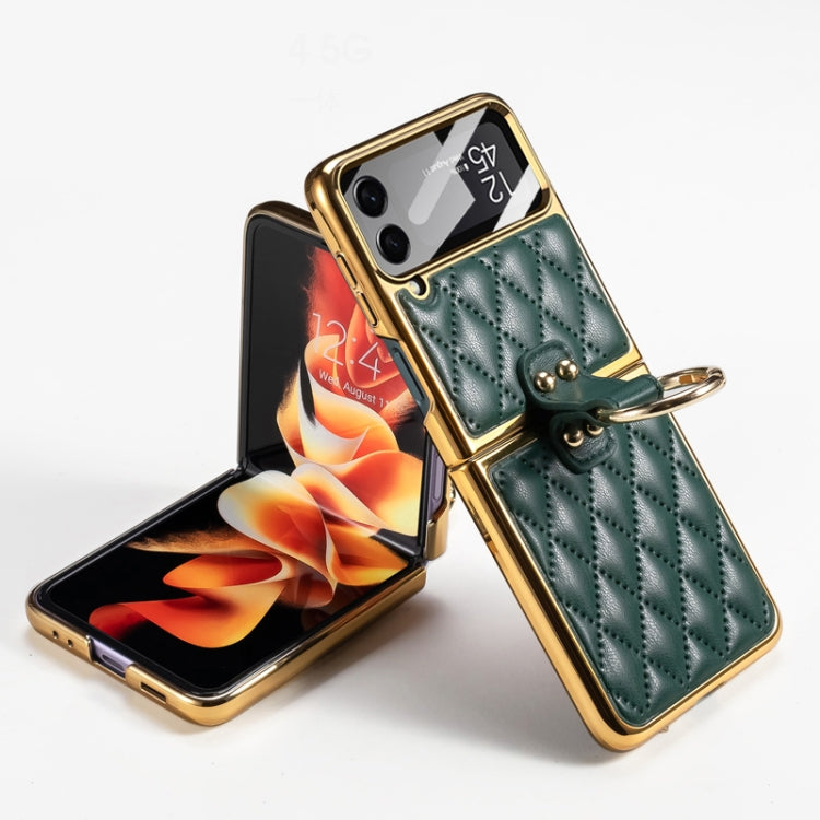 For Samsung Galaxy Z Flip4 GKK Integrated Plating + Leather Phone Case with Ring