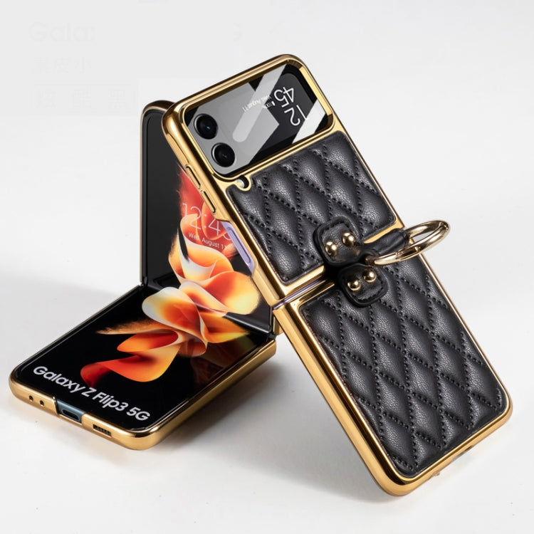 For Samsung Galaxy Z Flip4 GKK Integrated Plating + Leather Phone Case with Ring