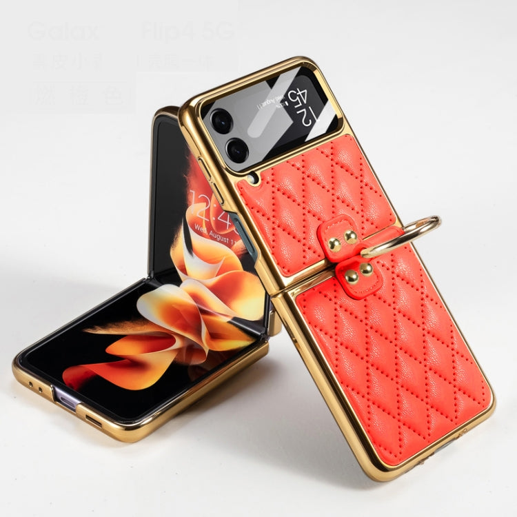 For Samsung Galaxy Z Flip4 GKK Integrated Plating + Leather Phone Case with Ring