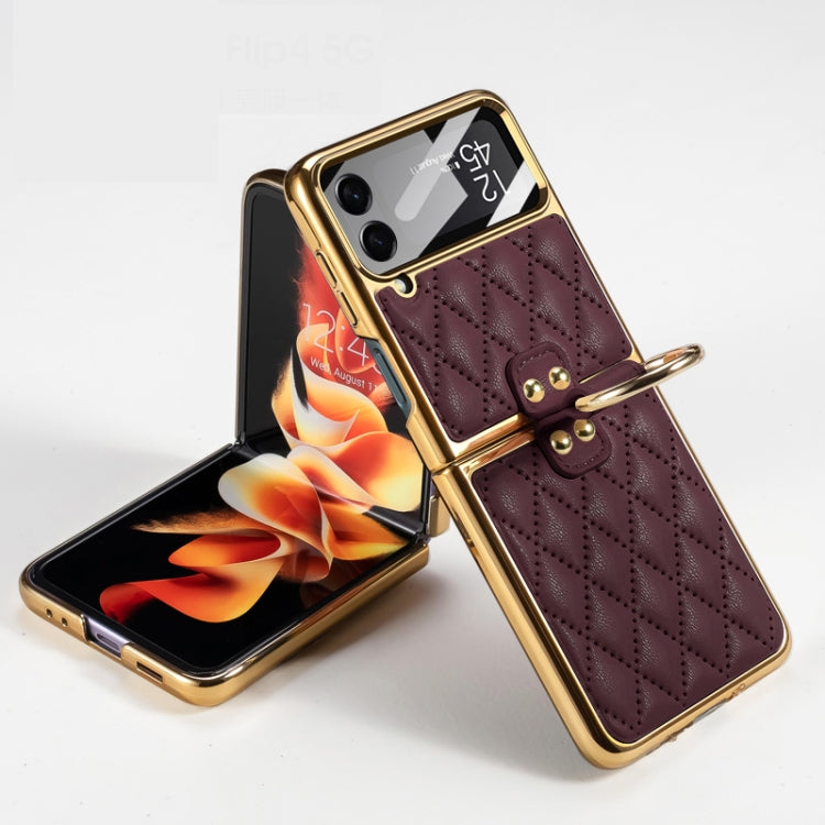 For Samsung Galaxy Z Flip4 GKK Integrated Plating + Leather Phone Case with Ring