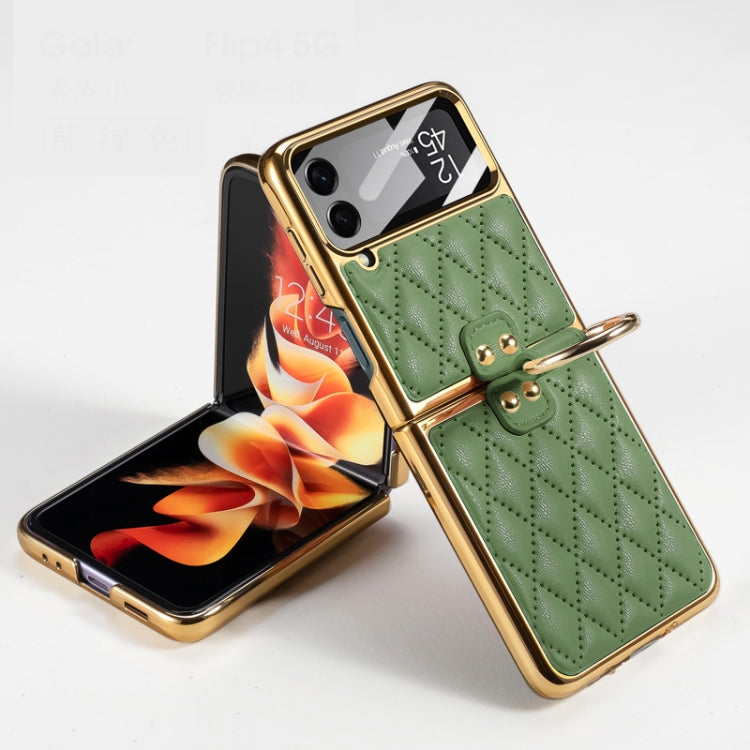 For Samsung Galaxy Z Flip4 GKK Integrated Plating + Leather Phone Case with Ring