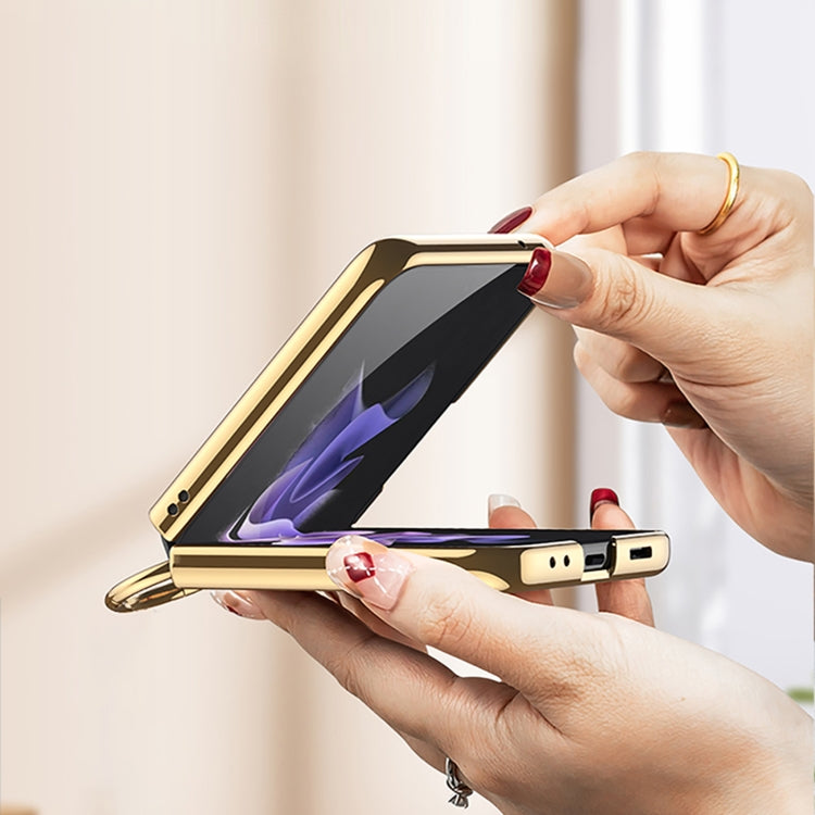 For Samsung Galaxy Z Flip4 GKK Integrated Plating + Leather Phone Case with Ring
