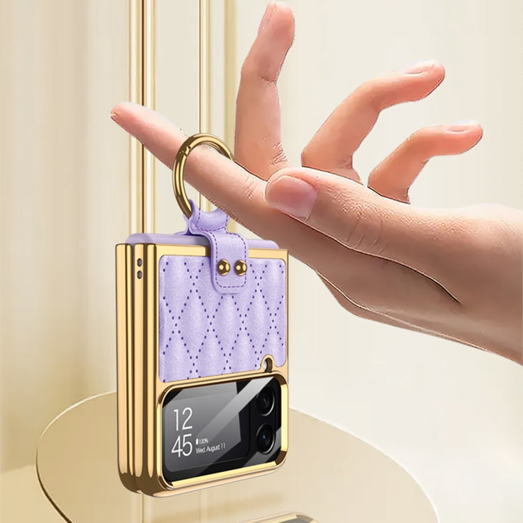 For Samsung Galaxy Z Flip4 GKK Integrated Plating + Leather Phone Case with Ring