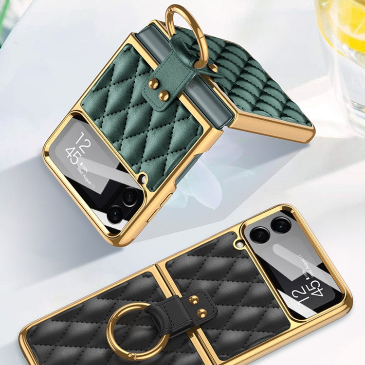 For Samsung Galaxy Z Flip4 GKK Integrated Plating + Leather Phone Case with Ring
