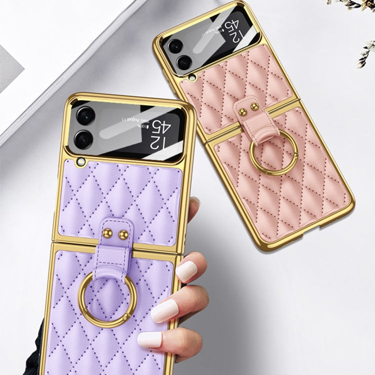 For Samsung Galaxy Z Flip4 GKK Integrated Plating + Leather Phone Case with Ring